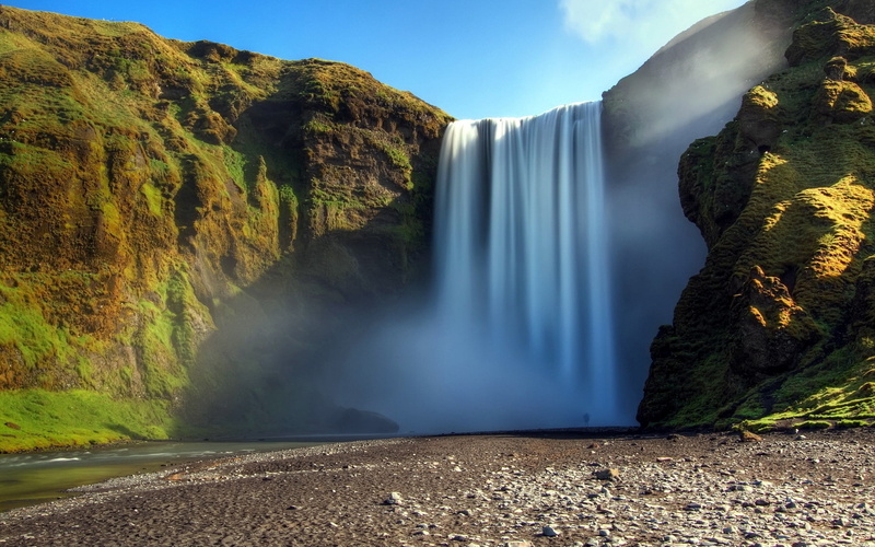 day, scenics - nature, beauty In Nature, falling, blue, flowing water, moss, force, awe, landscape, non-urban scene, motion, scenics, environment, green Color
