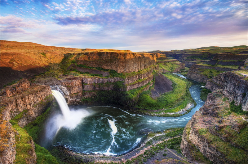 gullfoss Falls, ravine, travel, outdoors, stream, falling, sky, landscape, no People, rock, flowing, motion, canyon, blue, beautiful, plant, scenics, beauty In Nature