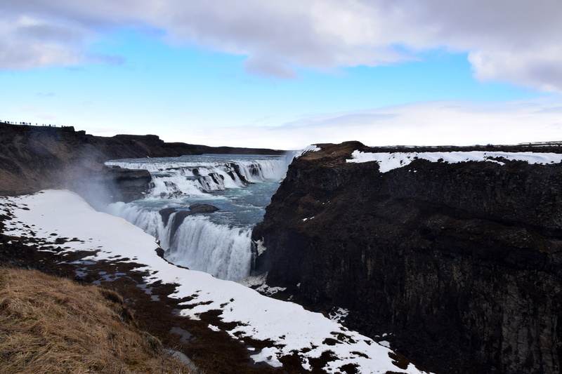 no people, water, waterfall, 5K, cold temperature, outdoors, gullfoss, snowcapped mountain, day, scenics - nature, snow, flowing, gullfoss falls, iceland