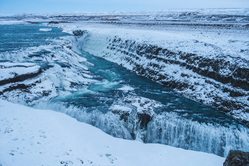water, environment, day, 5K, ice, iceland, nature, non-urban scene, landscape, gullfoss falls, frozen, winter, snowcapped mountain, land, scenics - nature