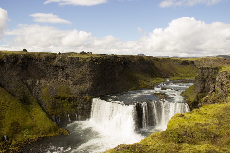 rock, long exposure, cliff, land, green, day, outdoors, water, 2K, river, landscape, flowing, sky, flowing water, Iceland, power in nature, beauty In Nature