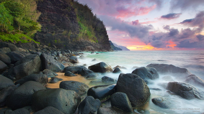 na, coast, hawaii, Beaches, 2K, kauai, pali, sunset