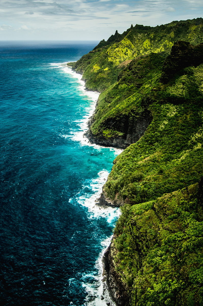 water, growth, beach, scenics - nature, coast, kauai, outdoors, beauty in nature, sea, sky, horizon over water, green color, jurassic park, nature, pacific