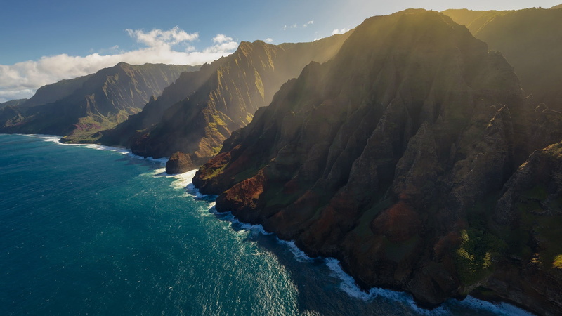 sky, beauty in nature, cliff, mount scenery, state park, water, tranquility, na pali coast state wilderness park, tranquil scene, formation, nature, 1080P