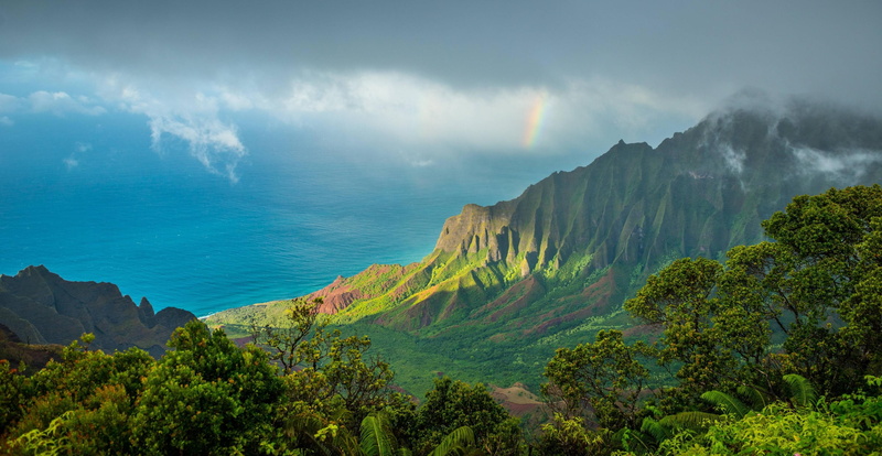 Kalalau Trail, Kauai, 2K, mountains, clouds, Pacific Ocean, Hawaii