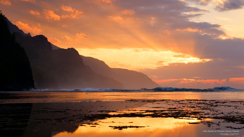 Beaches, 2K, sunset, kee, hawaii, kauai, beach