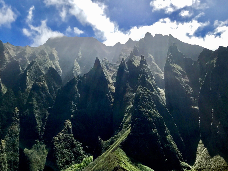 land, nature, mountain peak, formation, scenics - nature, tranquility, kauai, no people, sky, rock, non-urban scene, kapaa, landscape, beauty in nature