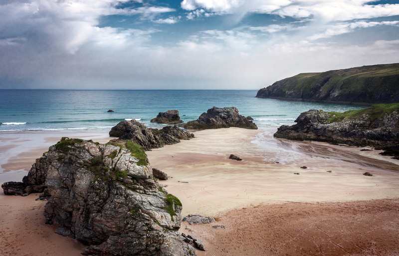 sea, landscape, scenics, Bay, coastline, Scotland, Beach, Sango, seashore, Durness, rocks, Atlantic  Ocean, nature, rock - Object, clouds, 5K, sand