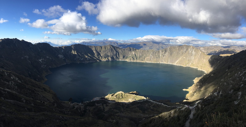 lake, mountain, water, rock, ecuador, sky, quilotoa centro, tranquil scene, environment, beauty in nature, mountain peak, landscape, volcanic crater, mountain range