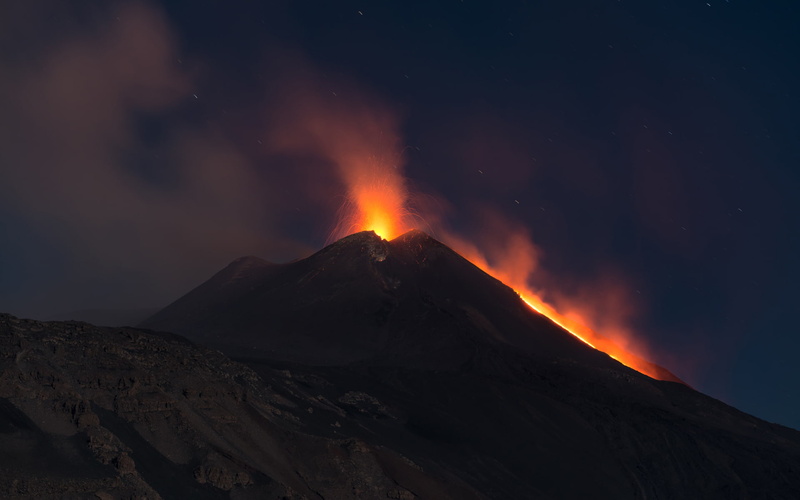 night, nature, volcano, lava, eruption, 1080P, hd