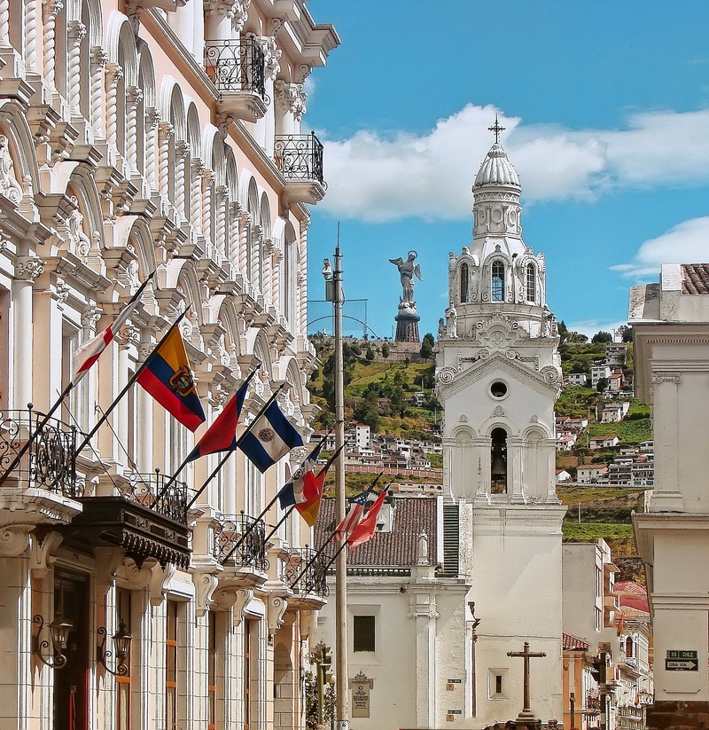 quito, outdoors, no people, flags, place of worship, day, buildings, spirituality, the past, building exterior, building, architecture, built structure
