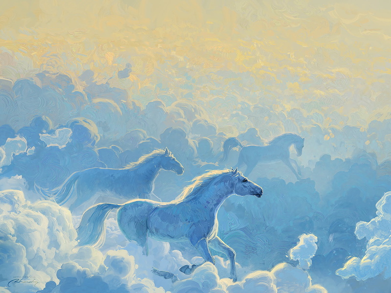 clouds, 720P, horse, RHADS, sky, Artem Chebokha, digital art