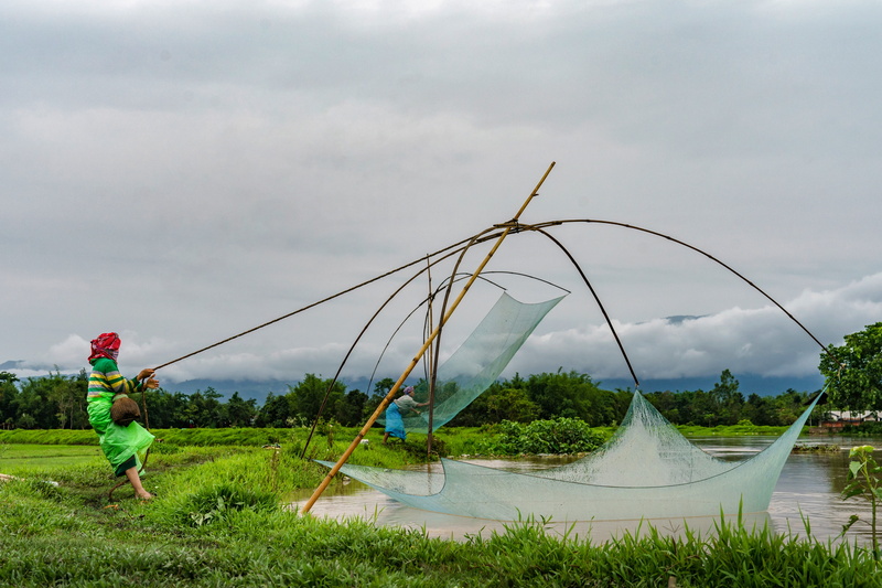 grass, rural, food, lifestyles, life, rain, 5K, net, india, manipur, woman, real people, males, childhood, sky, water, leisure activity, flood, day, people
