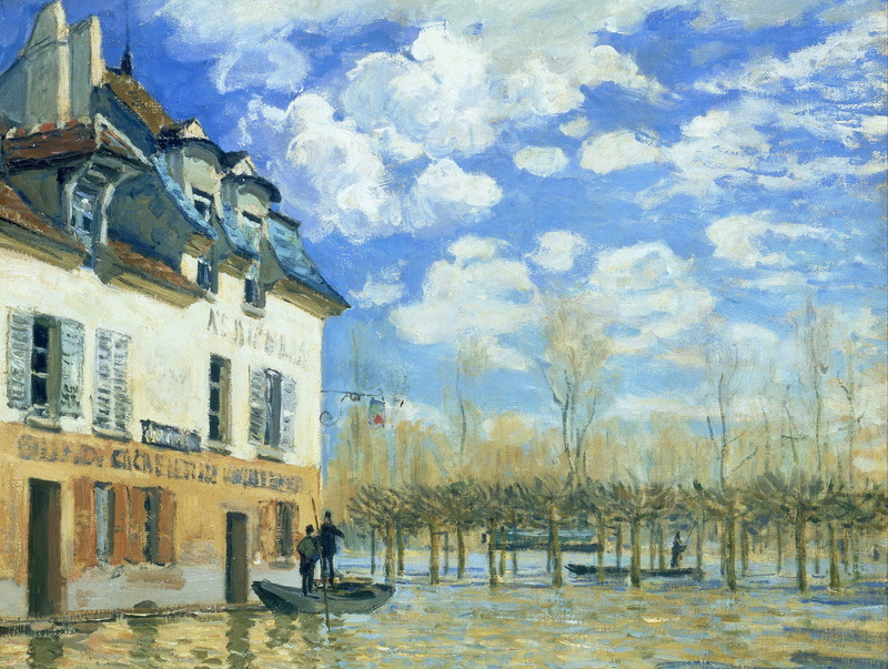 2K, picture, house, landscape, spring, floods, Alfred Sisley, Flood at Port-Marly