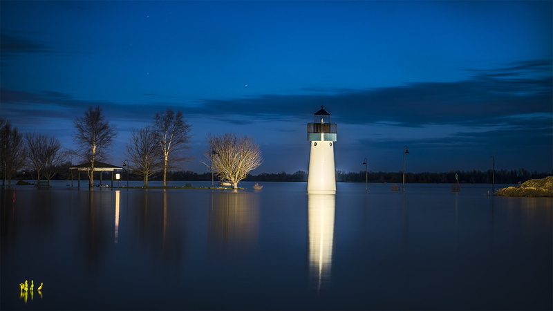 USA, building, built structure, sky, tower, plant, Illinois, blue, flood, waterfront, architecture, clouds, reflection, 1080P, lighthouse, lights, long exposure