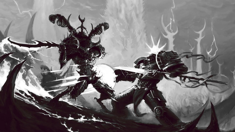 warrior, creature, skull, fantasy armor, Warhammer, death, 1080P, fantasy art, Grey Knight