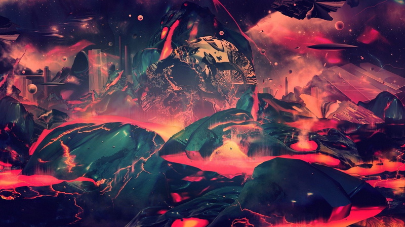 abstract, skull, 1080P, artwork, digital art, lava