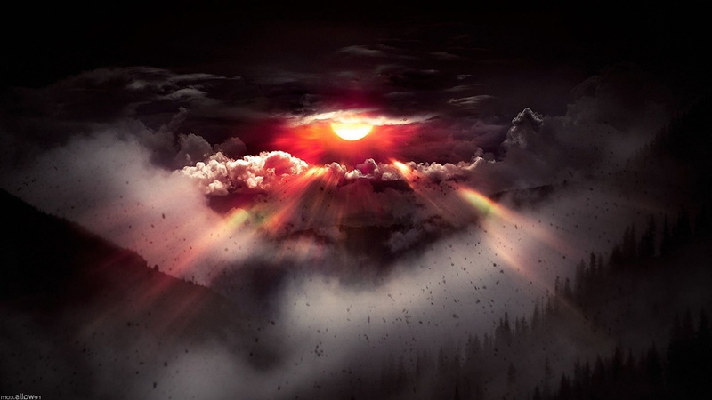 motion, exploding, cloud - sky, impact, power in nature, lava, nature, no people, glowing, studio shot, erupting, black background, space, digital art fantasy art sun landscape clouds