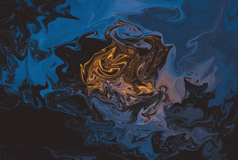 digital art, dark, fluid, black, abstract, liquid, colorful, 4K, interference, blue, artwork