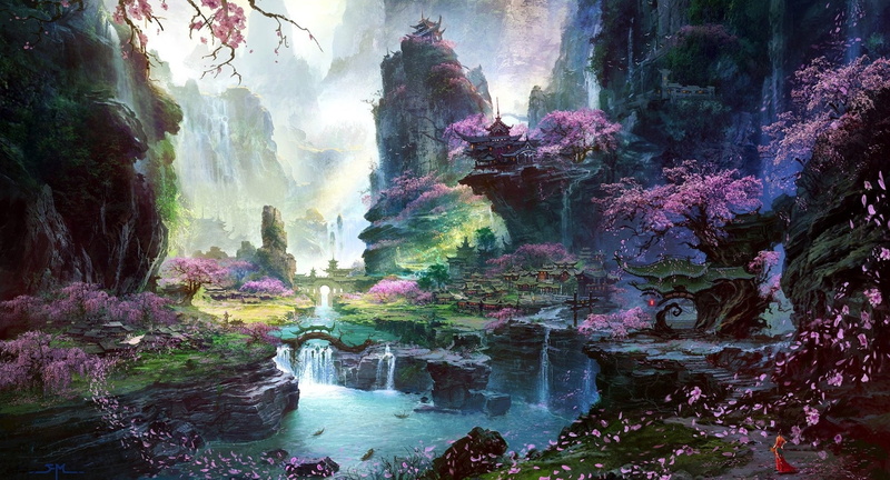 Landscape, land, long exposure, day, Cherry Blossom, Fantasy, forest, rock - object, tree, solid, no people, Rock, plant, beauty in nature, travel destinations