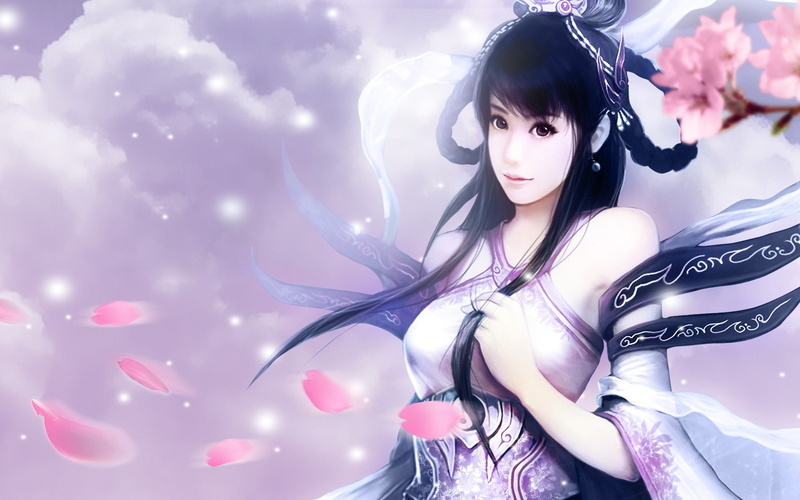 oriental, 1080P, anime, character, hd, fantasy, near, blossom, cherry, female