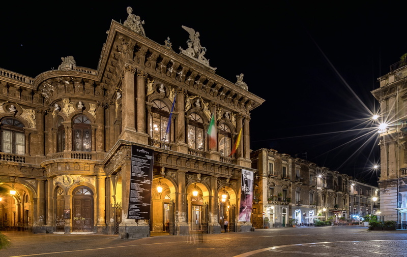 Italy, Sicily, The Teatro Massimo Bellini, Catania, 1080P, Opera, home, lights, night