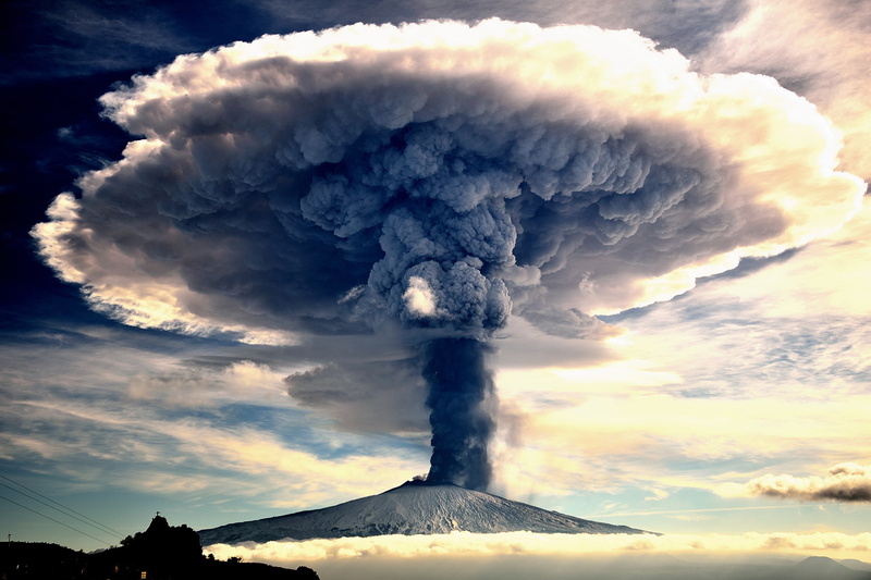Mushroom Clouds, Etna, clouds, landscape, Mount Etna, eruption, Sicily, 1080P, volcano, Lava, smoke, nature, Italy