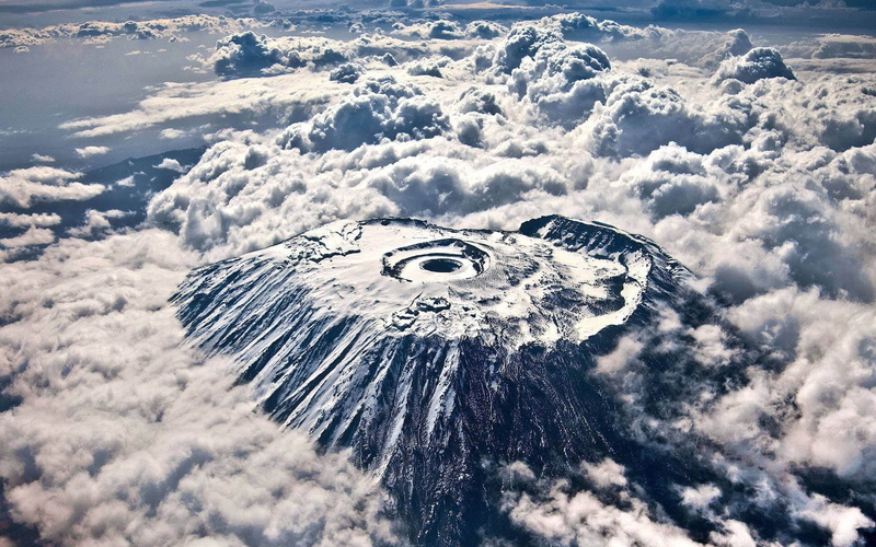 landscape, snow, clouds, no people, winter, Mount Kilimanjaro, tranquil scene, mountain, scenics - nature, above, flying, sky, nature, day, Africa, tranquility