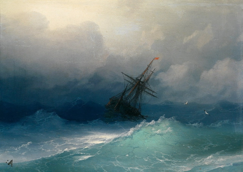 nature, ship, mode of transportation, ivan aivazovsky, 720P, sailing, motion, nautical vessel, sailing ship, undersea, transportation, ruined, sky, power in nature