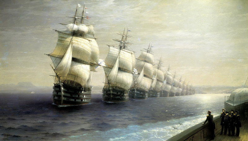 the review of the troops of the black sea fleet in 1849, painting, Aivazovsky Ivan, 1080P, sea