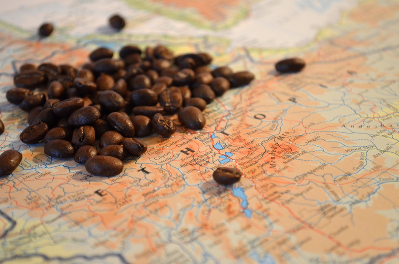 4K, travel, large group of objects, africa, map, roasted, close-up, table, direction, indoors, brown, coffee, no people, still life, food and drink, coffee - drink