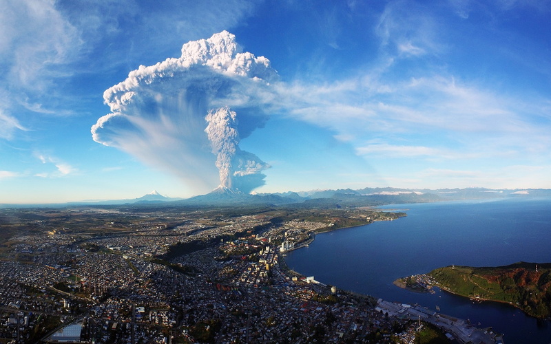 Puerto Montt, 1080P, Calbuco Volcano, Chile, eruption, Cityscape, sea, landscape, smoke, nature, Ash