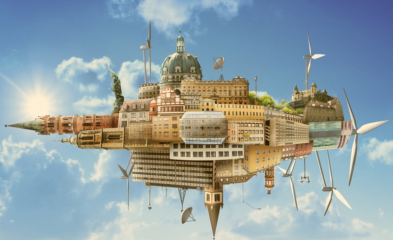 travel, fantasy city, digital composite, illustration, travel destinations, Buildings, brown, nature, building, creative design, no people, religion, building exterior