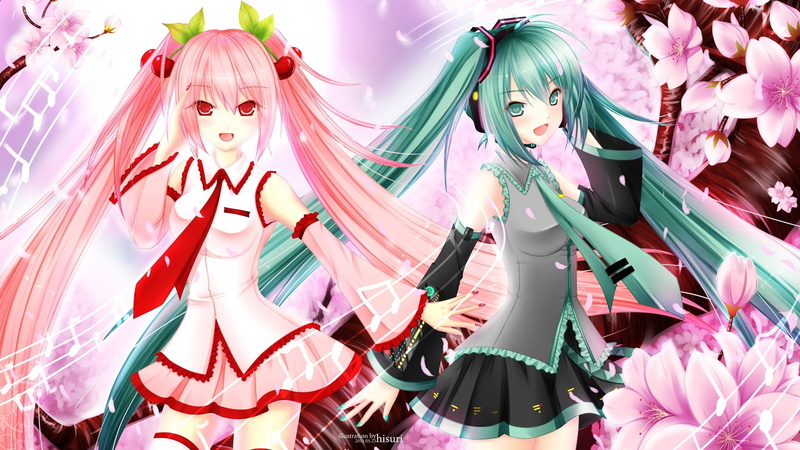1080P, anime, Sakura Miku, cherry blossom, twintails, anime girls, Vocaloid, Hatsune Miku