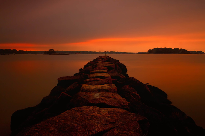panoramic, sunset, dike, outdoors, Pier, landscape, ocean, golden hour, golden, Long exposure, scenics, dawn, sky, sunrise, rock - Object, panoramic photo