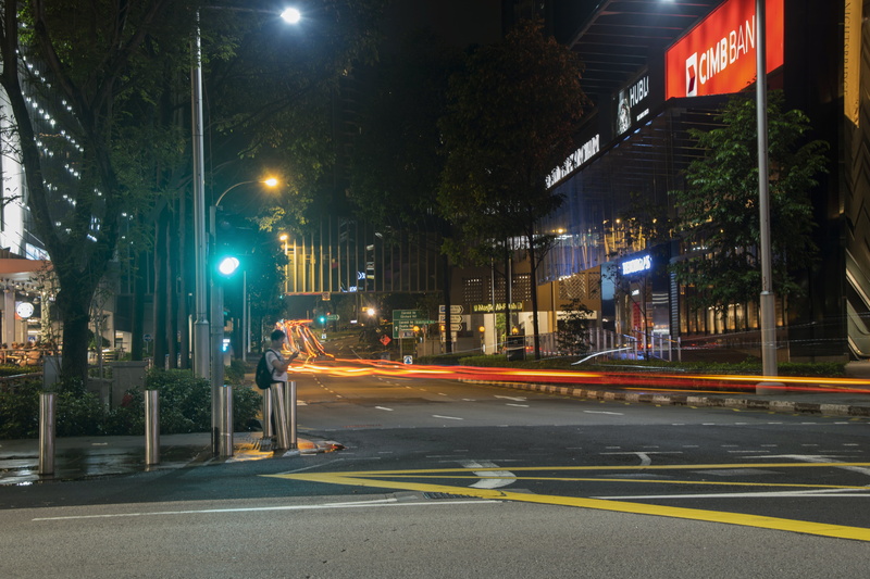 symbol, sign, orchard road, light trail, city, outdoors, road, speed, 5K, city street, no people, motion, road marking, street, building exterior, street light