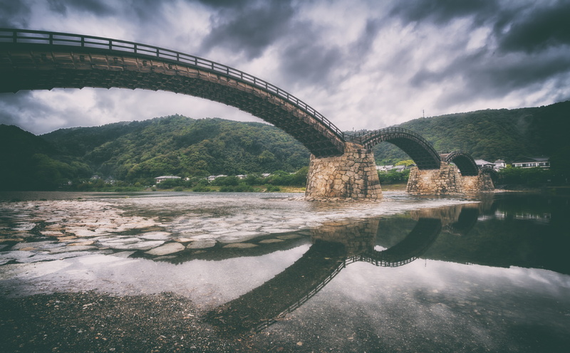 architecture, iwakuni1chome, Wooden, iwakuni, Reflection, river, Bridge, no people, arch, nature, connection, waterfront, Vintage, tree, transportation