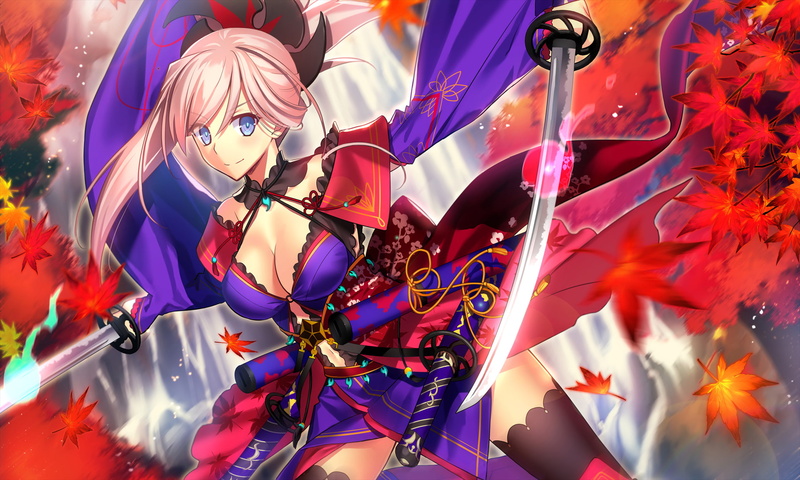 blue eyes, Miyamoto Musashi (fategrand order), FateGrand Order, 1080P, pink hair, sword, Miyamoto Musashi