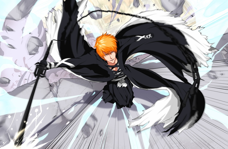 1080P, art and craft, low angle view, digital, bleach, kurosaki, fantasy, guy, shinigami, flower, vector, bankai, black Color, ichigo, lifestyles