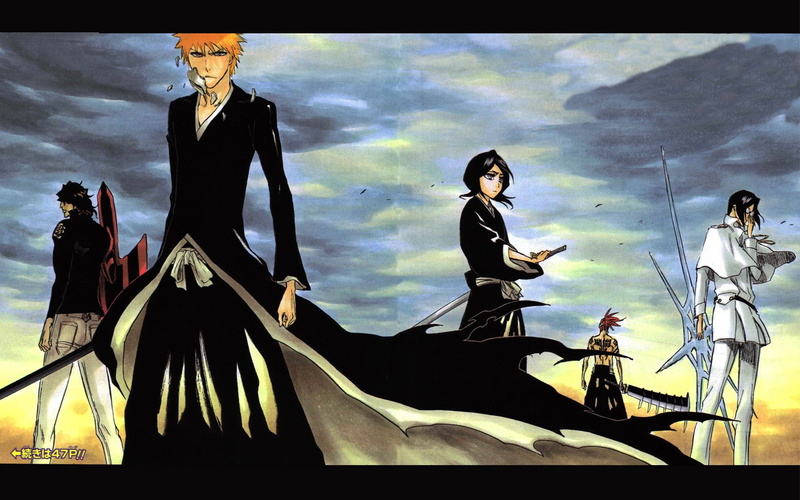 adult, Abarai Renji, 720P, group of people, women, sculpture, itchigo, Yasutora Sado, male likeness, Ishida Uryu, female likeness, human representation