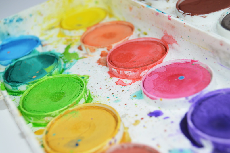 variation, palette, no people, brightly lit, the decoration, brush, drawing, dirty, blue, messy, texture, paintbrush, 5K, mixing, selective focus, colors
