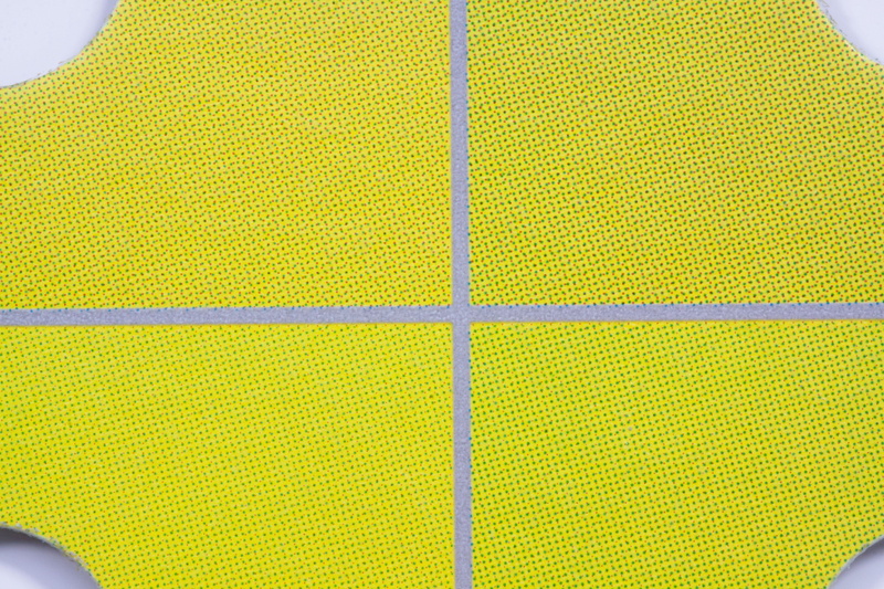 full frame, high angle view, graphic design, green color, multi colored, precision, yellow, close-up, in a row, four-color printing, no people, indoors