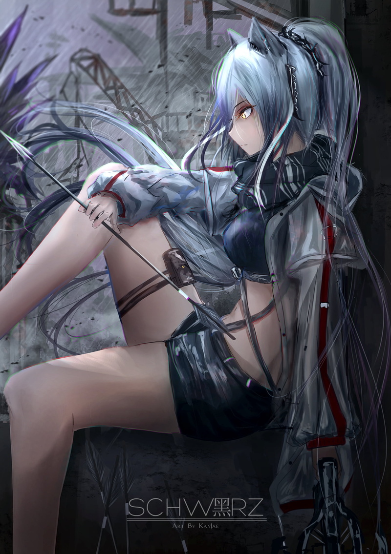 1080P, Schwarz(Arknights), short shorts, Kayjae, anime girls, Arknights, blue hair