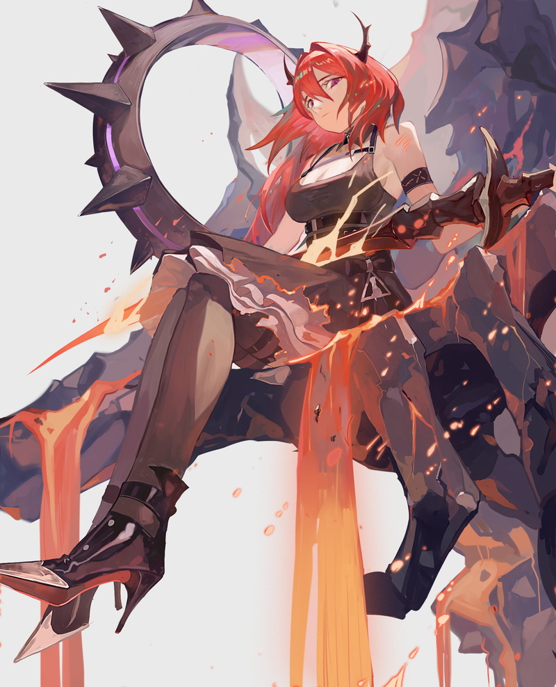 redhead, anime girls, Arknights, anime, Surtr (Arknights), horns, 1080P