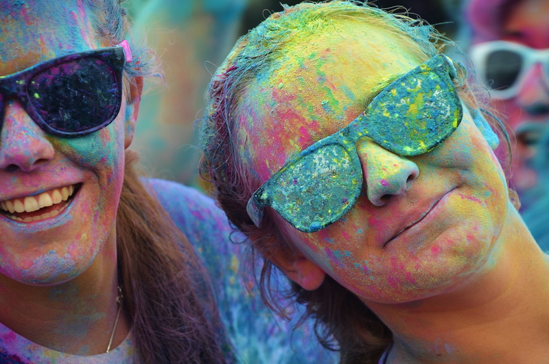color run festivals, happiness, glasses, person, holi Powder, hinduism, party, sunglasses, women, multi Colored, rajasthan, focus on foreground, adult