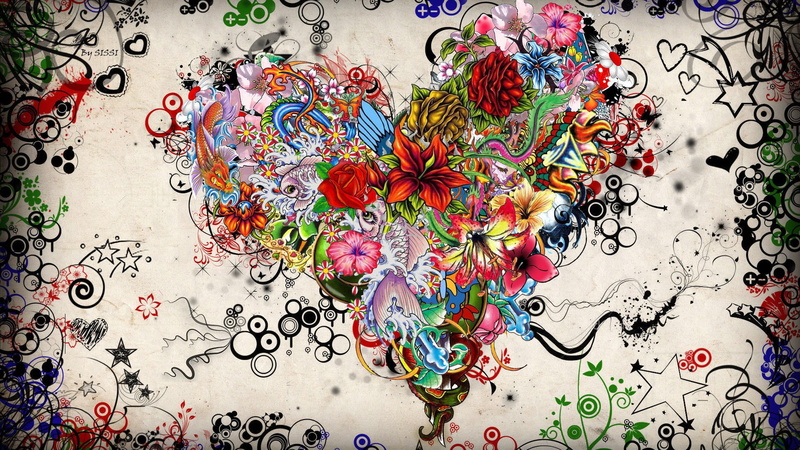 floral, indoors, decoration, still life, text, abstract, directly above, wall - building feature, pattern, art and craft, no people, heart, rose, graffiti