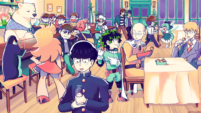 Mob Psycho 100, Choromatsu Matsuno, Izuku Midoriya, Makoto Tachibana, Haruka Nanase, celebration, Panty and Stocking with Garterbelt, Free!, people, representation