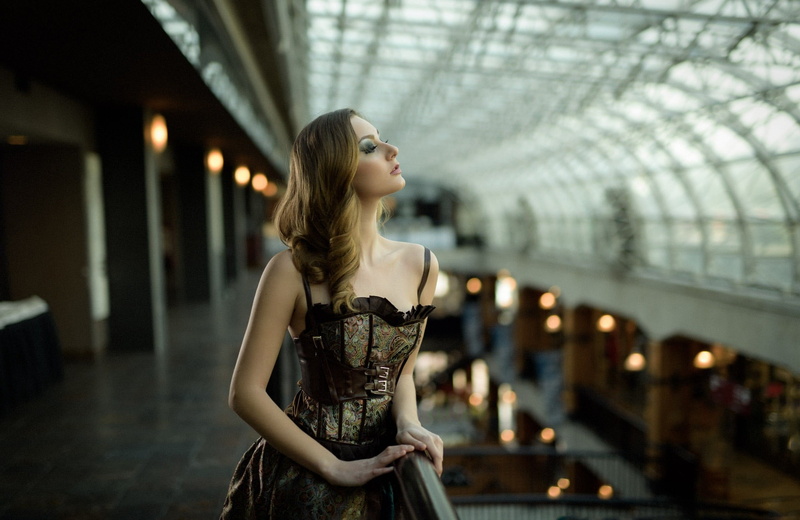 model, standing, waist up, young women, 1080P, dress, indoors, illuminated, architectural column, young adult, beauty, Kyle Cong, fashion, 500px, face
