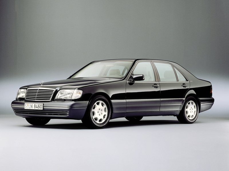 classic, gray background, modern, sports car, obsolete, luxury, tire, front View, metal, land Vehicle, shiny, black, Machine, W140, design, engine, Mersedes-Benz