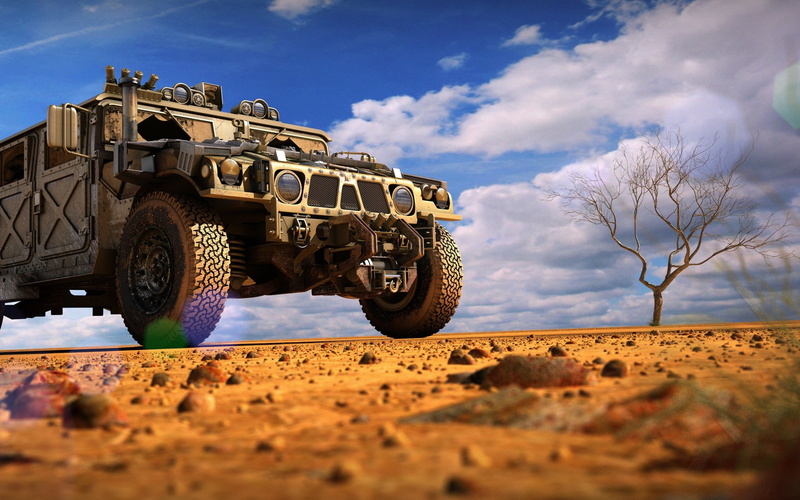 no people, military, transportation, brown, mode of transportation, day, tank, dirt road, sky, Hummer, wheel, road, 4x4, land, cloud - sky, 2K, tire, car
